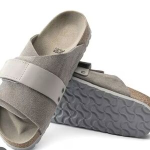 Birkenstock Suede Slide Mules in Light Gray
